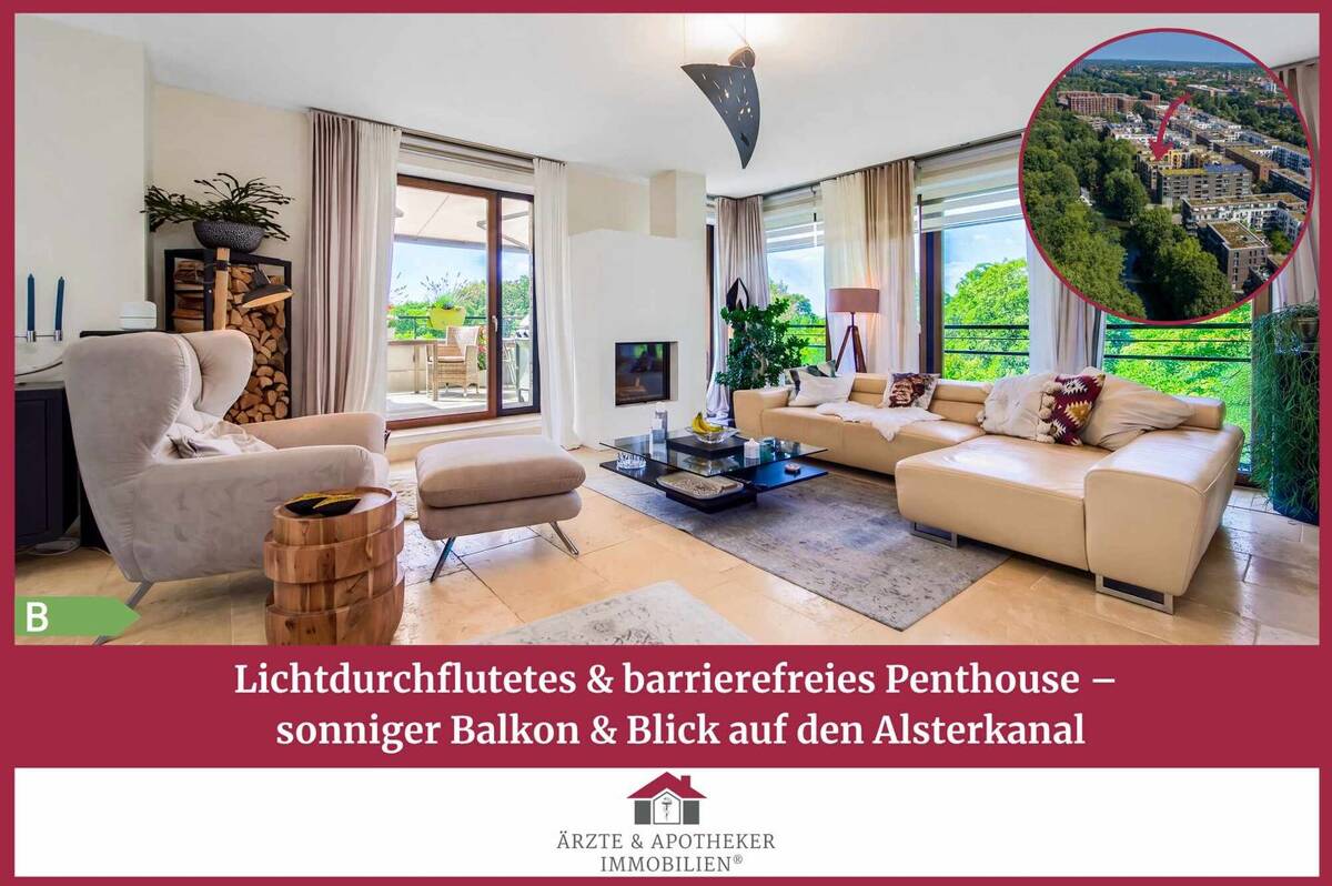 Lichtdurchflutetes & barrierefreies Penthouse - sonniger Balkon & Blick auf den Alsterkanal – 22303 Hamburg – Bild 1 von 9