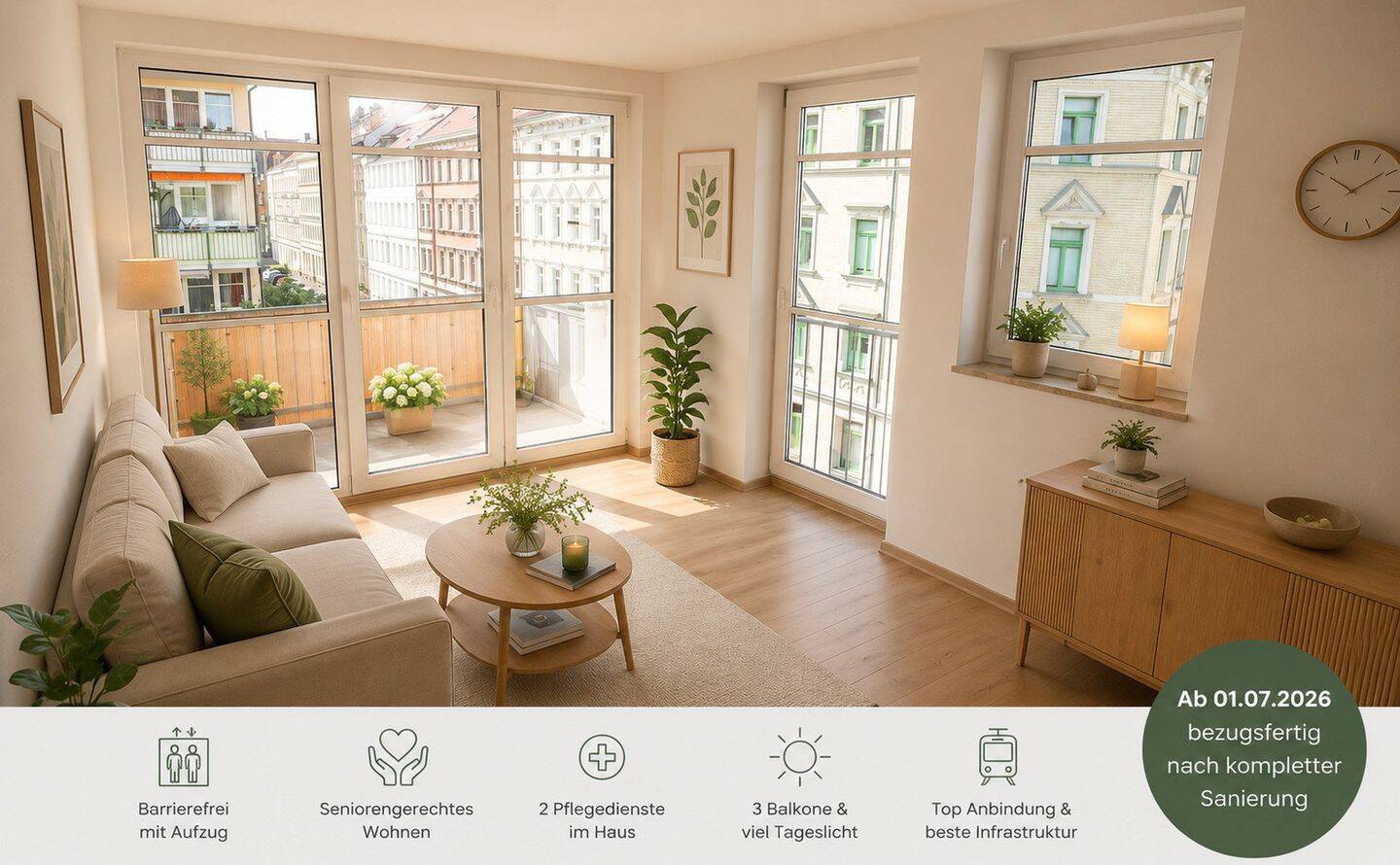helle barrierefreie 3 Raum Whg. neu saniert mit Balkonen – Leipzig – Bild 1 von 6