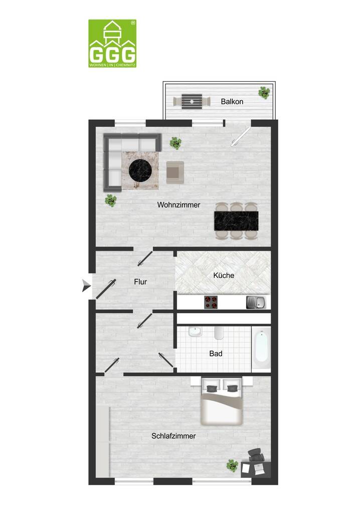 2-Raum-Wohnung mit Balkon, EBK möglich – Chemnitz – Vorschaubild 5