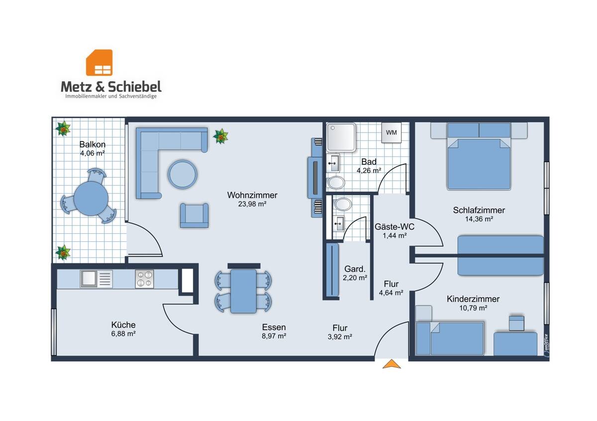 Direkt einziehen und wohlfühlen: helle 3-Zimmer-Wohnung mit Südbalkon und Tiefgarage, WI Nordenstadt – Wiesbaden – Vorschaubild 2