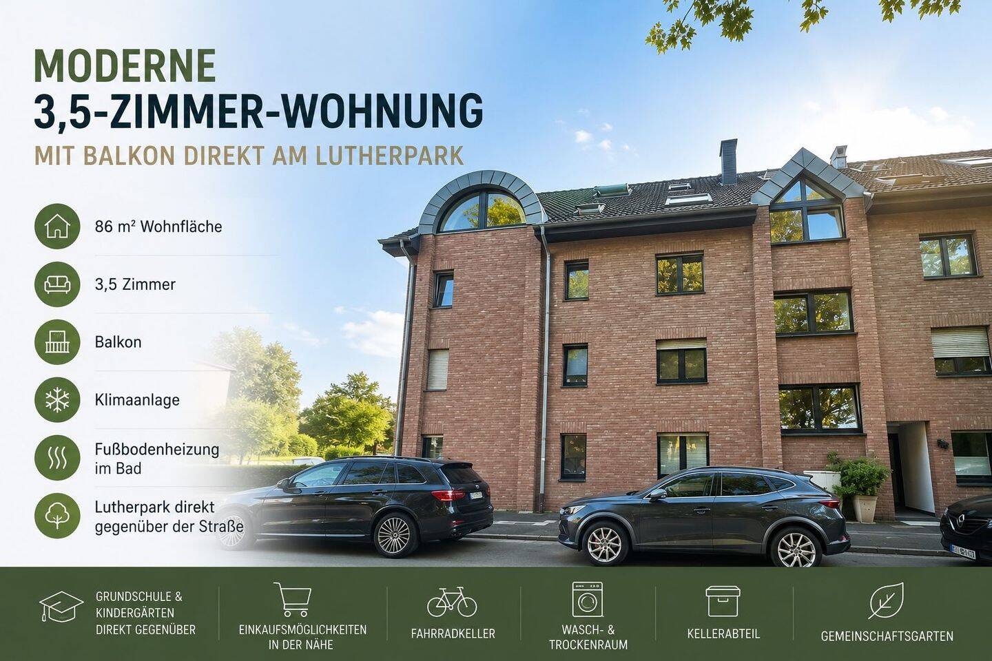 Moderne 3,5-Zimmer-Wohnung mit Balkon direkt am Lutherpark |86qm