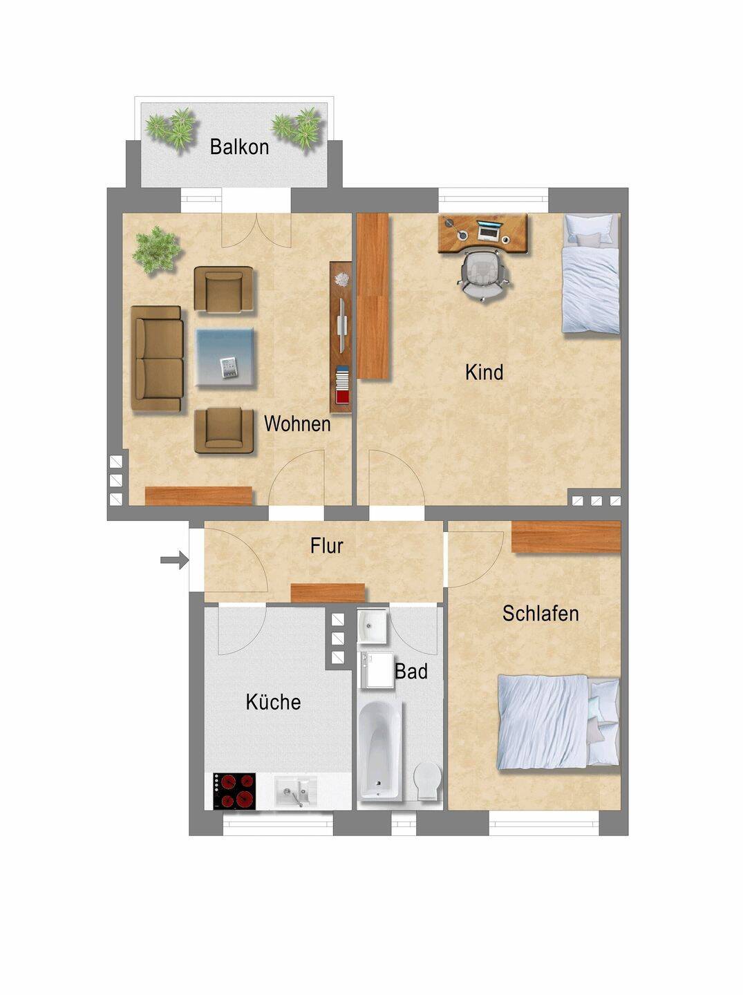 Moderne Gartenwohnung! Neu saniertes Wohlfühlbad & Einbauküche – Magdeburg – Vorschaubild 2