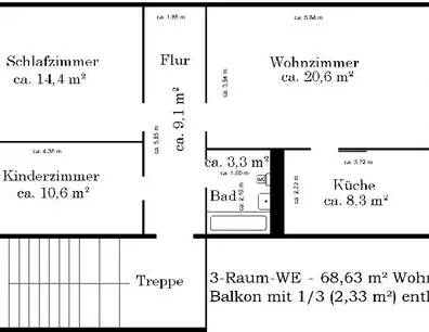 Top für WGs & Studenten:***RESERVIERT*** Frisch saniert mit riesigem 6m Doppelbalkon nahe TU!