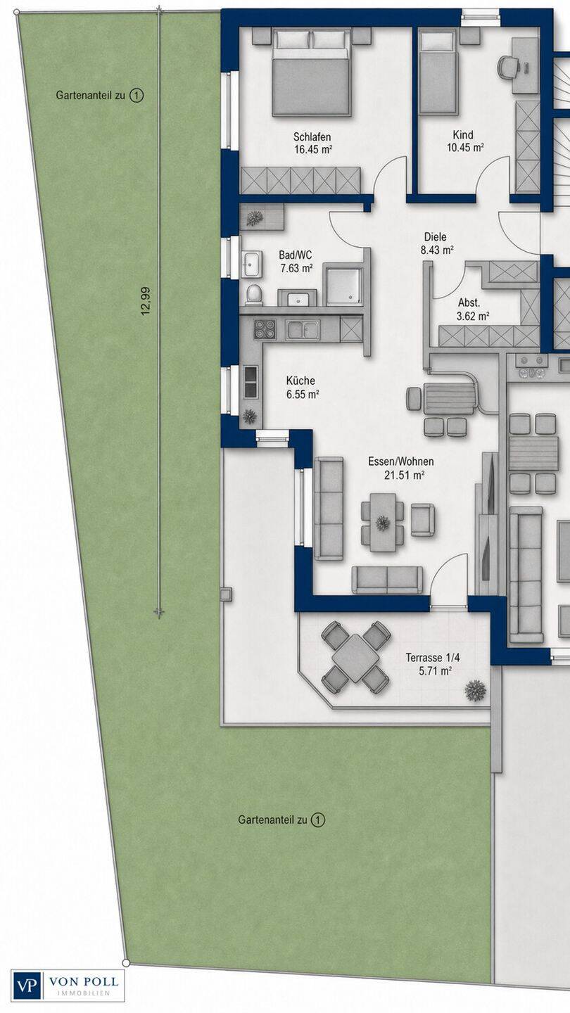 Neubau - sonnenverwöhnte, moderne KfW 55 Gartenwohnung mit Terrasse direkt in Cham zu verkaufen – Cham – Vorschaubild 3