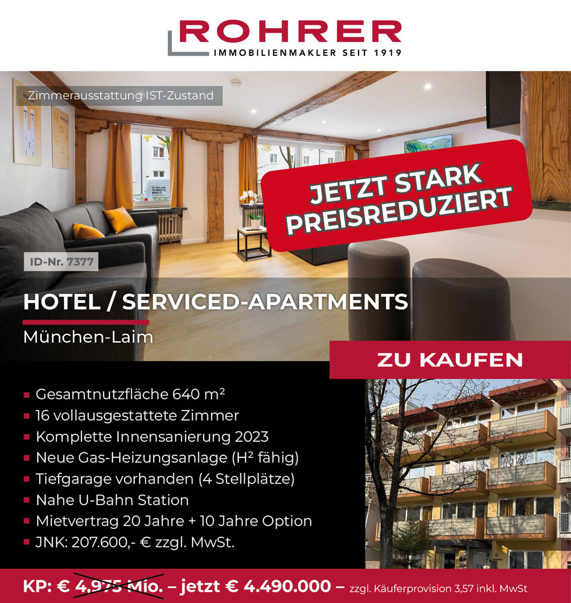 Rendite-Immobilie: Hotel / Serviced-Apartments in München-West - langjährig vermietet