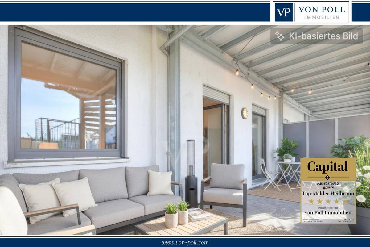 Attraktive Kapitalanlage in Heilbronn - Moderne 2-Zimmer-Wohnung mit großer Terrasse – 74072 Heilbronn – Bild 1 von 9