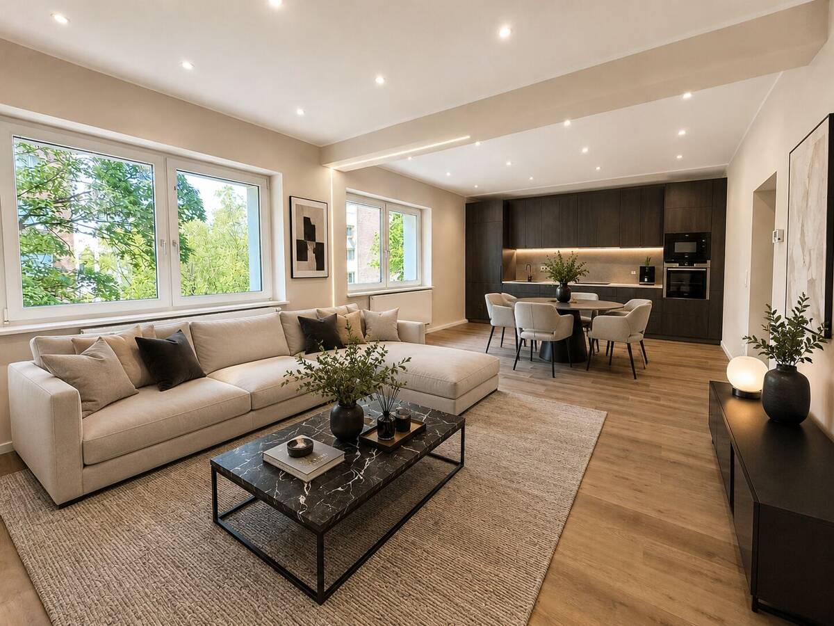 Neubau im Altbau - Kernsanierte 2-Zimmer-Wohnung mit Balkon und offenem Wohnbereich – 40476 Düsseldorf – Bild 1 von 9
