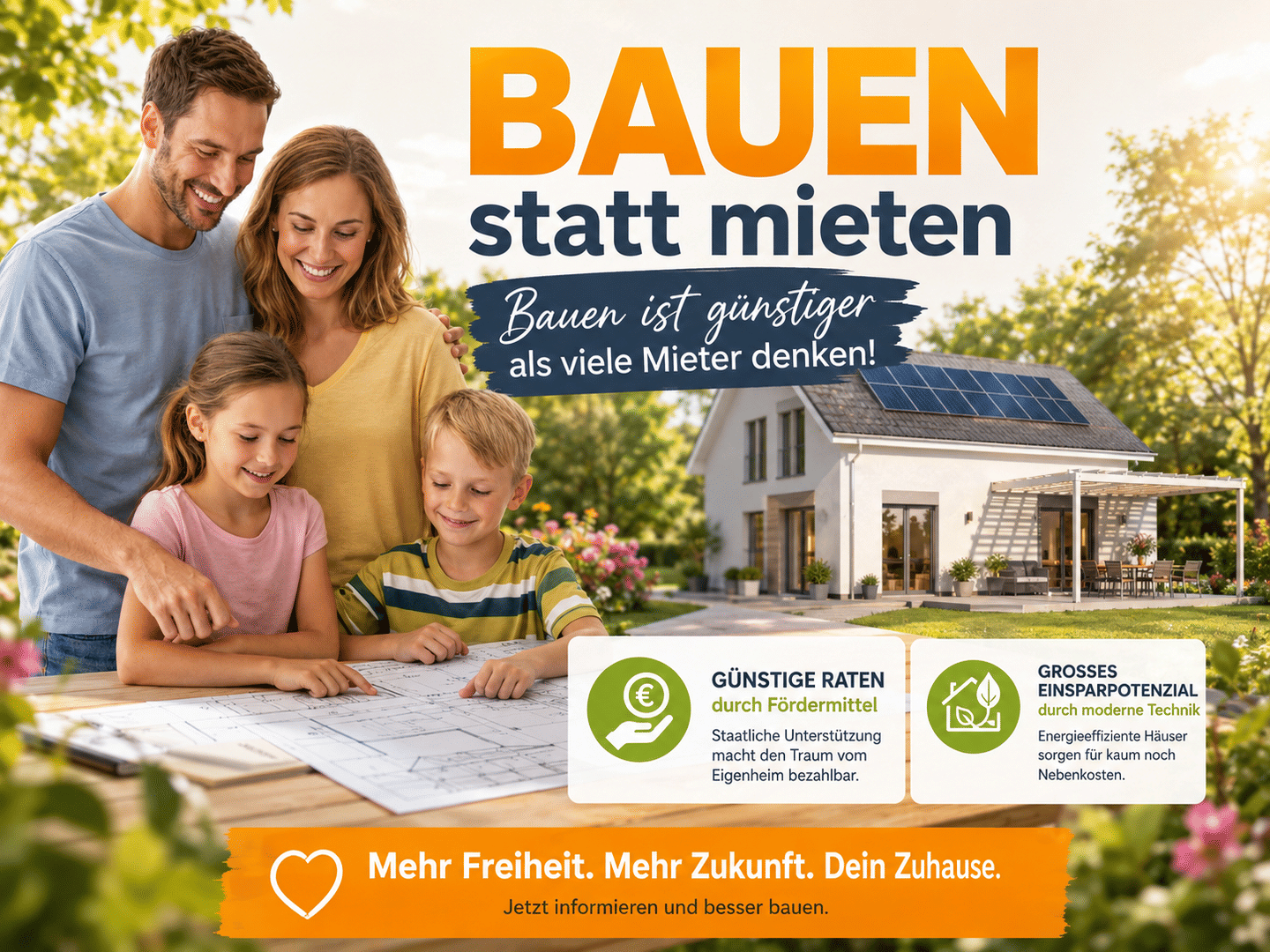 Einfamilienhaus zu mietähnlichen Konditionen - Bauen statt Mieten