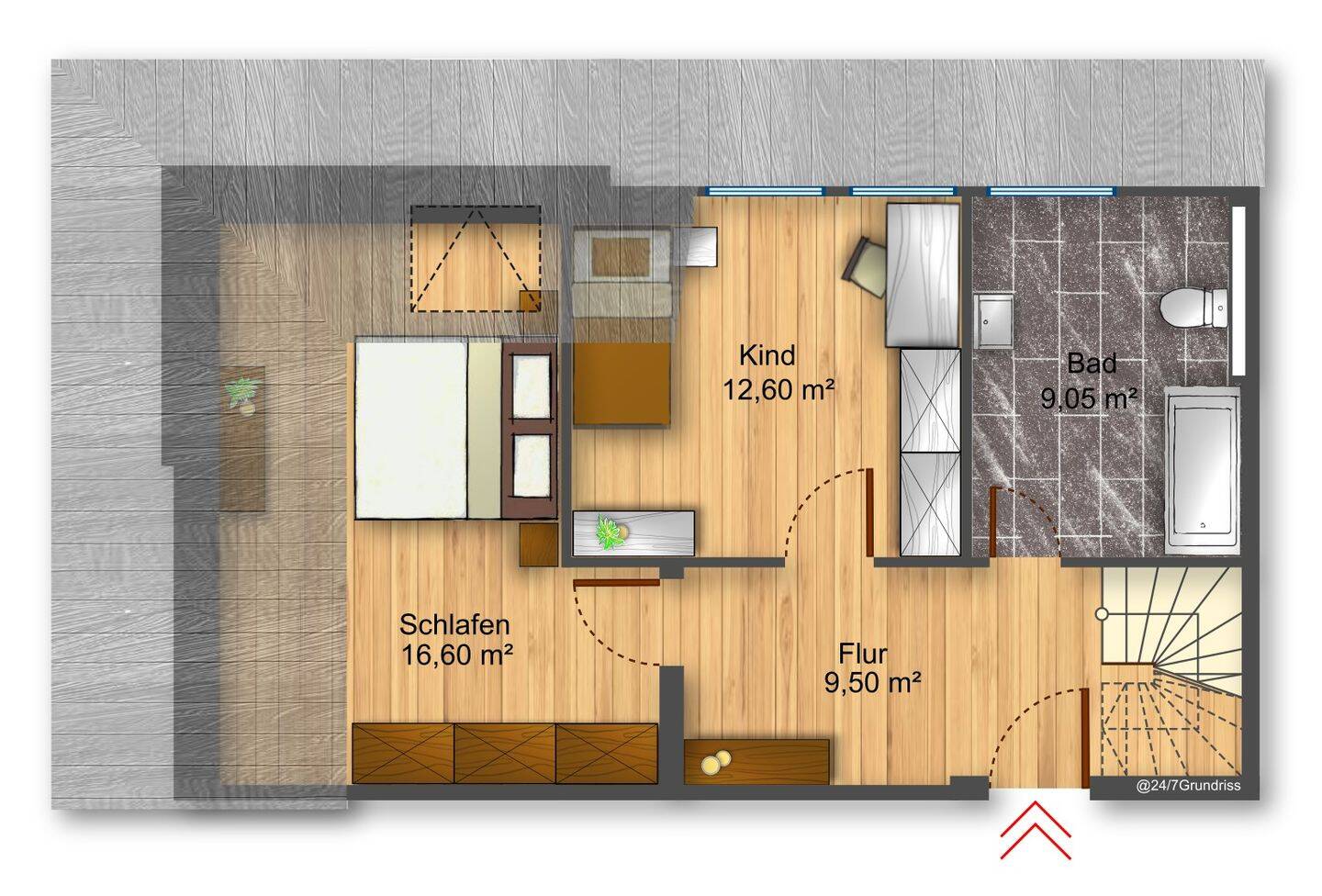 Großzügige 3-Zimmer-Maisonette-Wohnung mit Dachterrasse am Großen Garten – Dresden – Vorschaubild 4