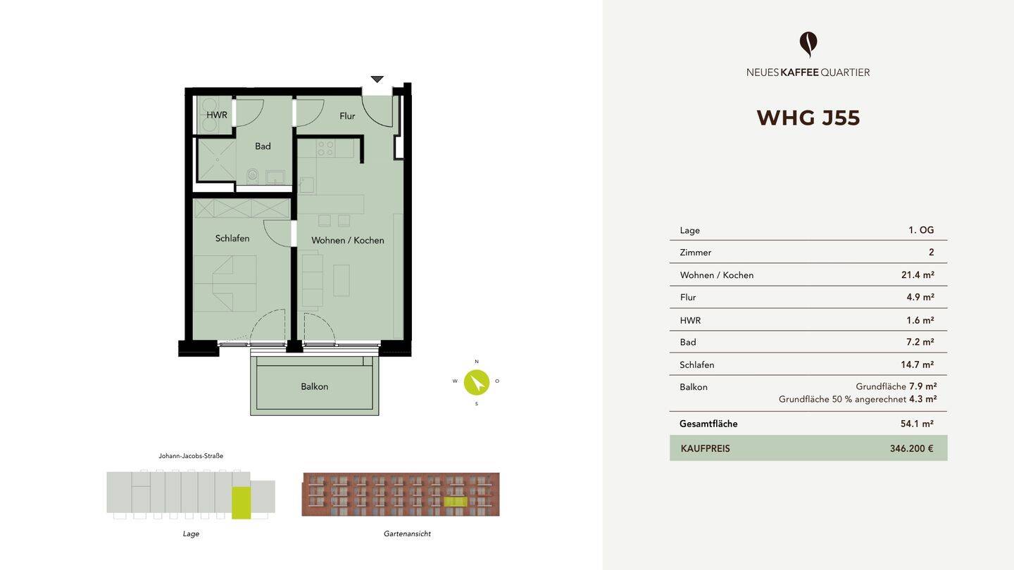 NEUES KAFFEEQUARTIER - 2 Zimmer-Wohnung mit Balkon – Bremen – Vorschaubild 3