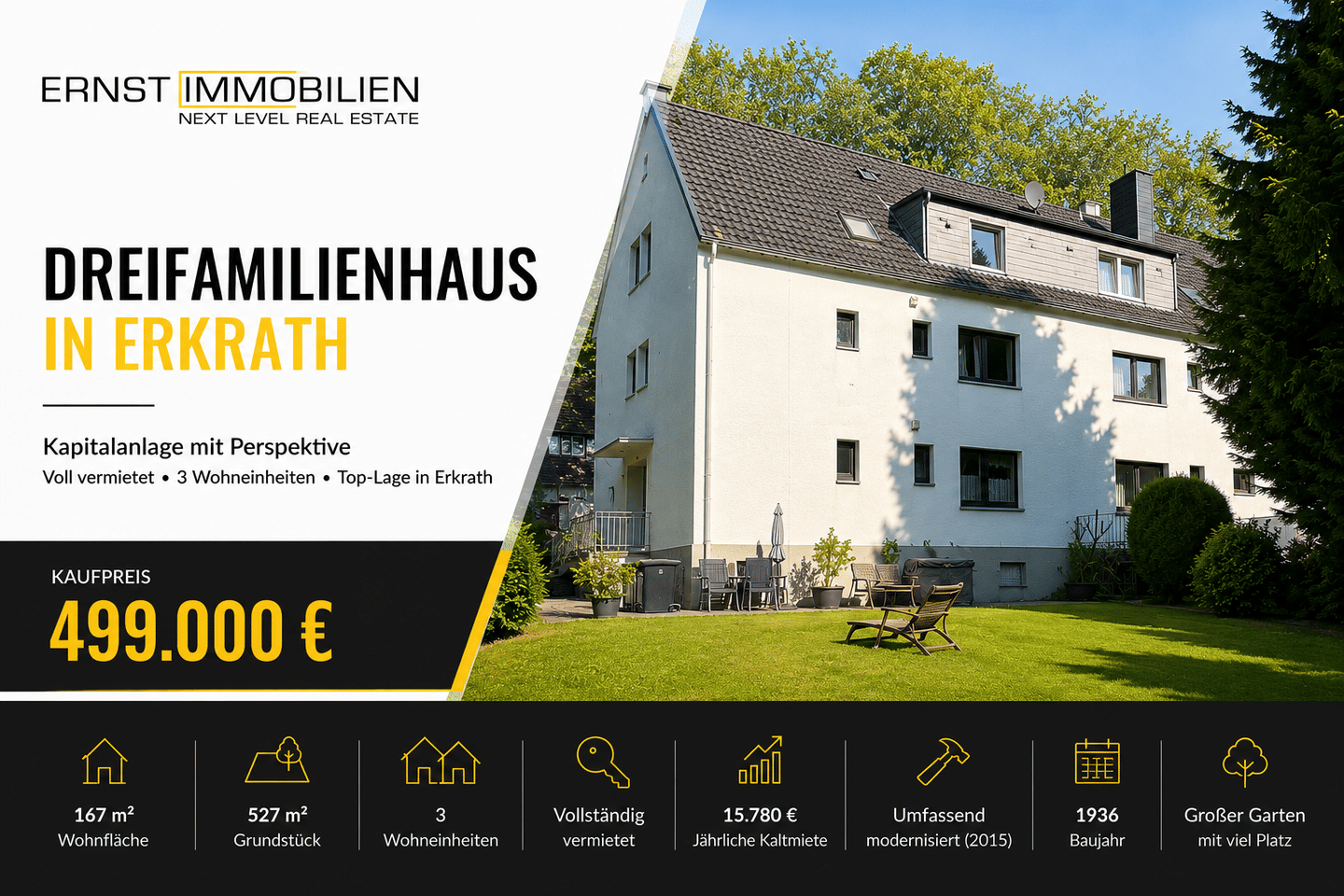 Kapitalanlage oder Selbstnutzung: saniertes 3-Familienhaus, vollständig vermietet, mit großem Garten in TOPP-Lage