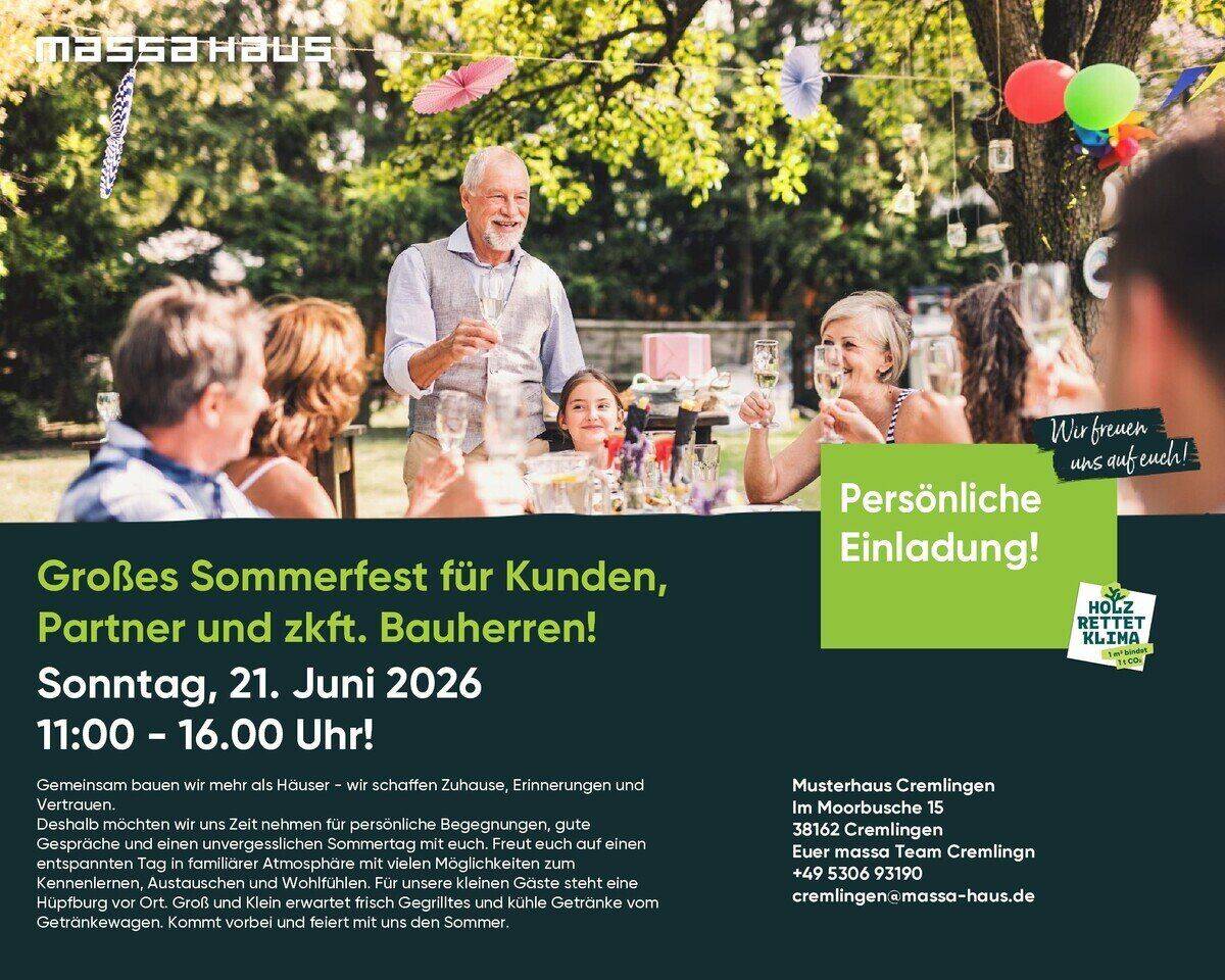 Großes Sommerfest für Kunden, Partner & zukünftige Bauherren Sonntag, 21. Juni 2026 von 11-16 Uhr – Klötze – Bild 1 von 9