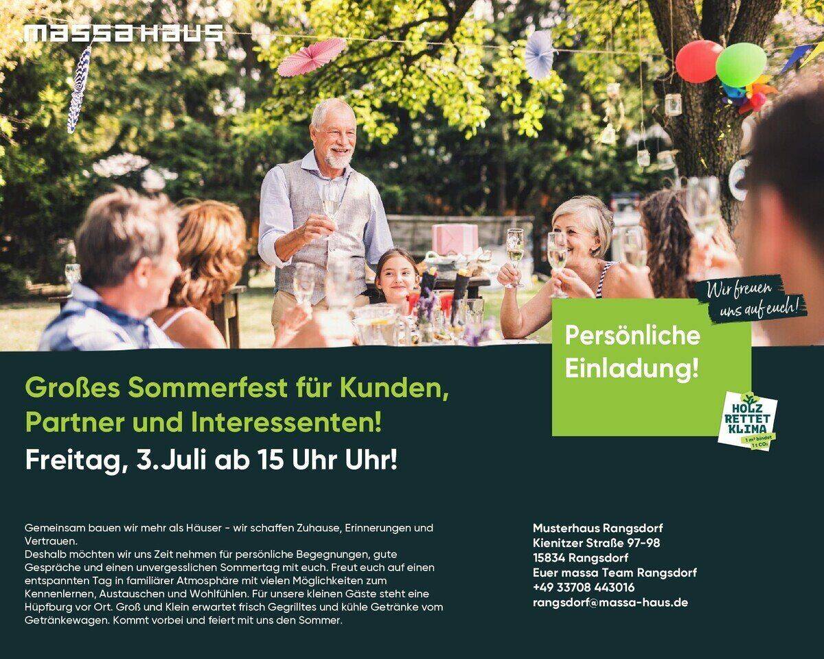 GROSSES SOMMERFEST IM MUSTERHAUS RANGSDORF AM 3.7.2026 von 15-20 Uhr!Kommt fleißig vorbei!