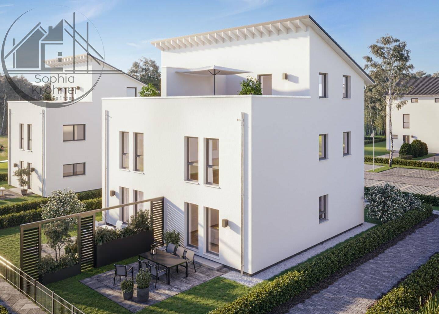 Dachterrasse, 3 Etagen DHH in der Stadt bauen