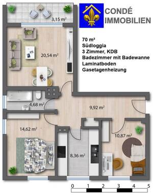 Attraktive 3-Zimmer-Wohnung mit Loggia im 1. Obergeschoss