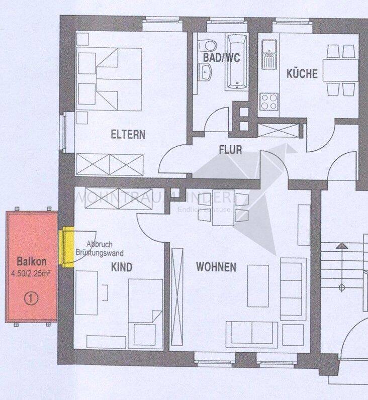 Ruhige 3-Raum-Wohnung mit Balkon und Tageslichtbad im Grünen – Chemnitz – Vorschaubild 2