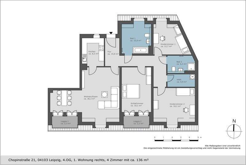 Erstbezug in Citynaher Wohnlage - hochwertige 4 Zimmer Wohnung mit Balkon – Leipzig – Vorschaubild 2