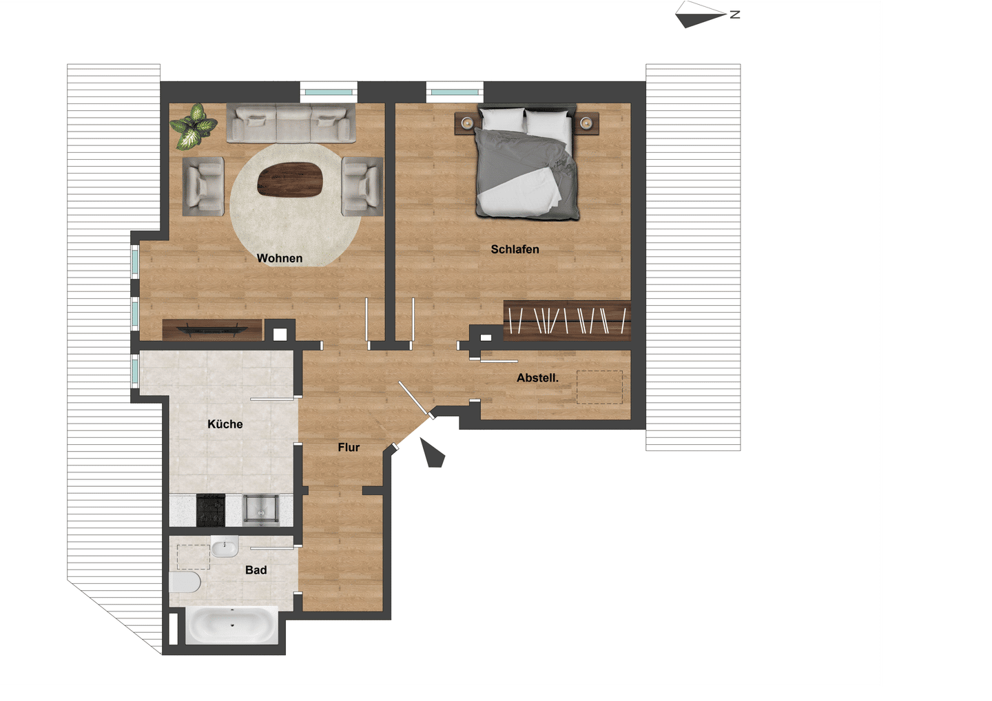 Renovierte helle 2-Zimmer Wohnung inkl. EBK/Stellplatz 1.OG