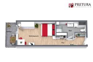 Modernisierte und vollmöblierte 1-Zimmerwohnung mit Balkon – 68199 Mannheim – Vorschaubild 3