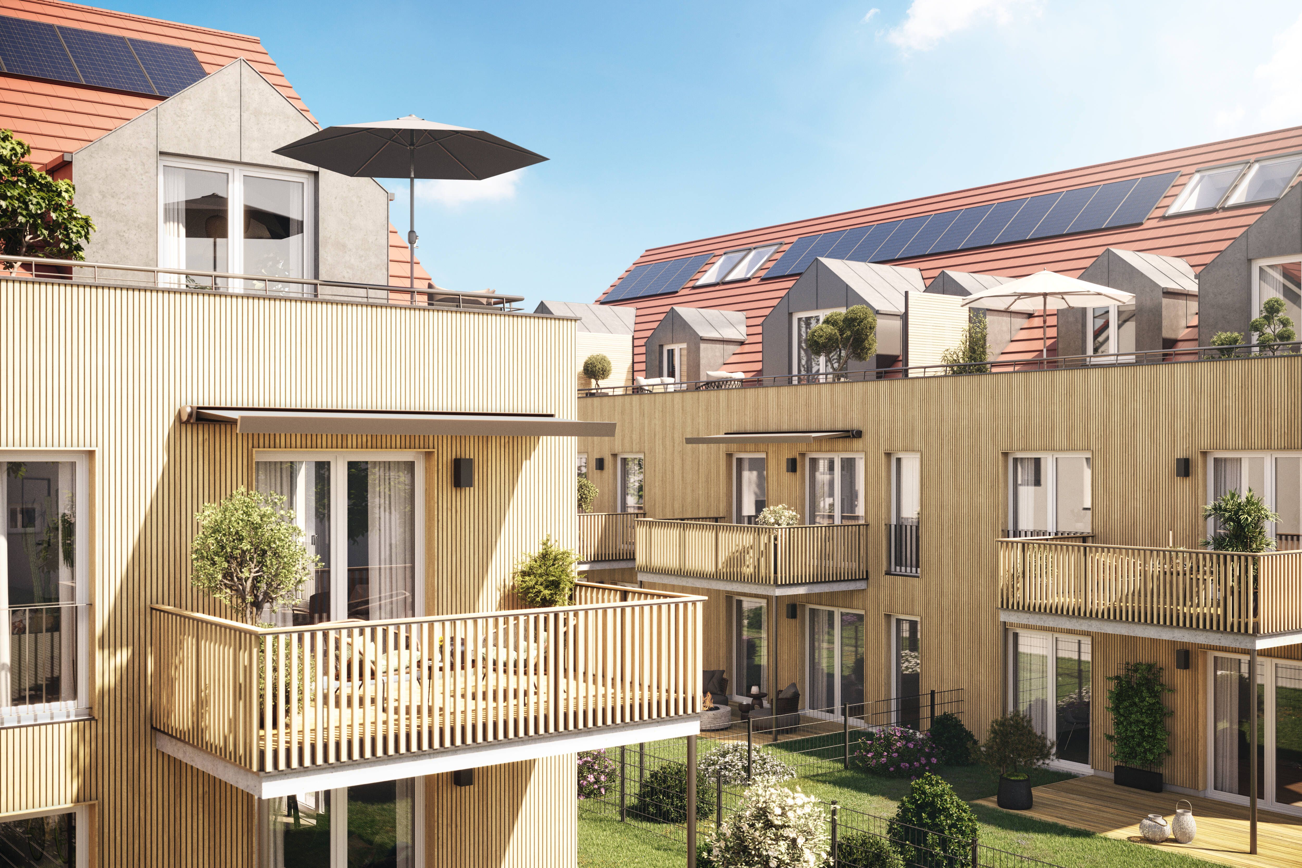 Neubau einer ruhigen 3-Zimmer Erdgeschosswohnung mit sonniger Westterrasse u. Privatgarten