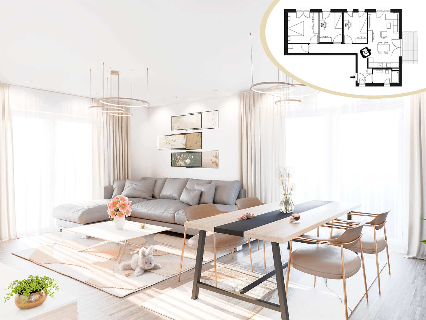 MartinLuther3 (Mörfelden): 4-Zimmer-Wohnung mit privatem Garten I KfW-40 QNG Neubau I provisionsfrei – Mörfelden-Walldorf – Vorschaubild 3