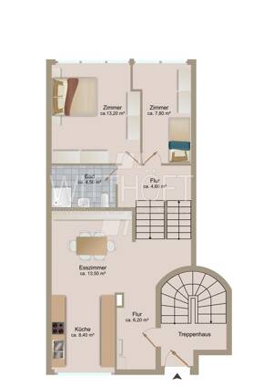 erstklassig geschnittene 3-4 Zimmer-Wohnung (Split-Level) mit eigener Gartenfläche in Sackgassenlage – 22399 Hamburg – Vorschaubild 2