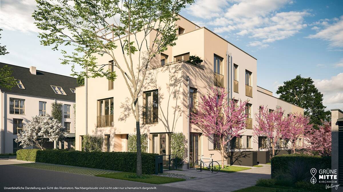 Real geteiltes 4-Zi-RMH mit 2 Terrassen und exklusiver Dachterrasse in Süd-West-Ausrichtung – 85551 Kirchheim bei München – Bild 1 von 9
