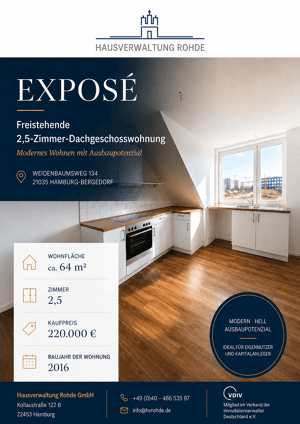 freistehende 2,5 Zimmer Dachgeschosswohnung mit offenem Wohnbereich, Dachbodenreserve und Kellerabteil in Bergedorf – 21035 Hamburg – Vorschaubild 1