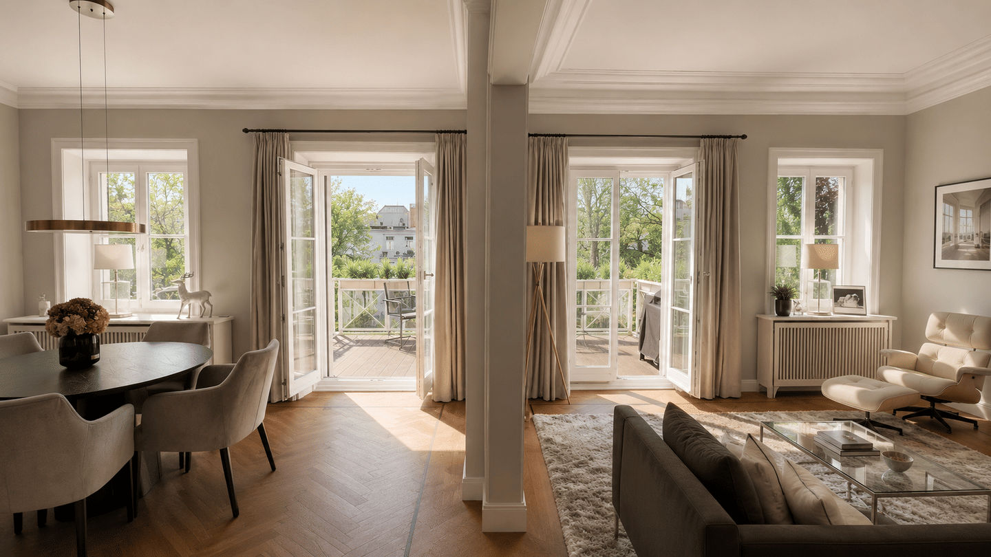 Winterhude - Alster, Endetage in einer Stadtvilla, großer Balkon mit Sonnen und Gartenblick!