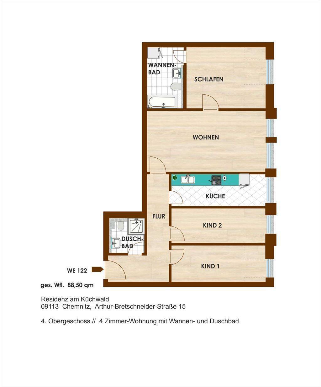 '' 7,5 % BRUTTORENDITE '' RESIDENZ AM KÜCHWALD 4-Zimmer-Wohnung mit Gäste-WC + TG-Stellplatz