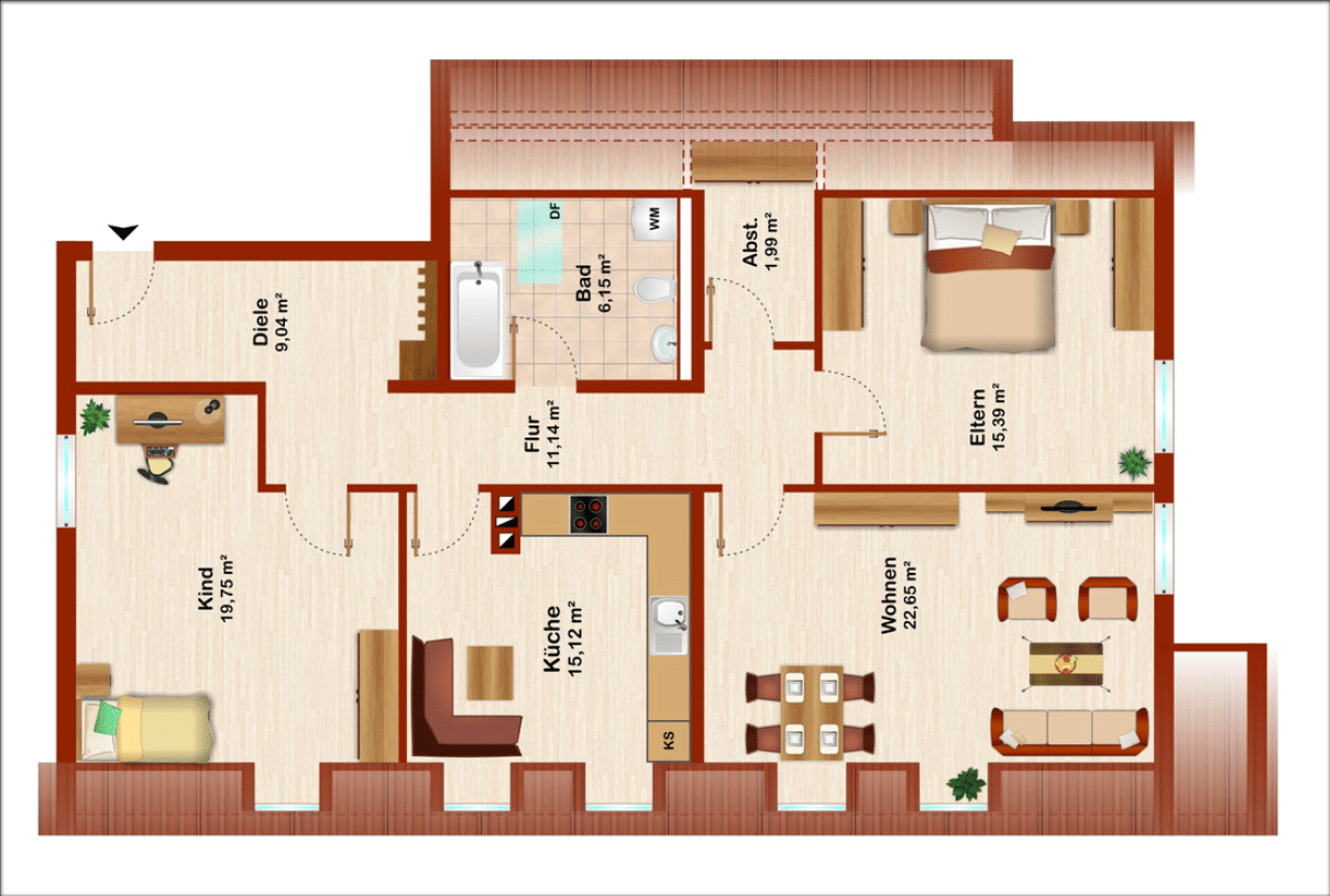 Großzügige 3-Zimmer-Dachgeschosswohnung mit ca. 95 m², Einbauküche und 2 Stellplätzen in Böhmfeld