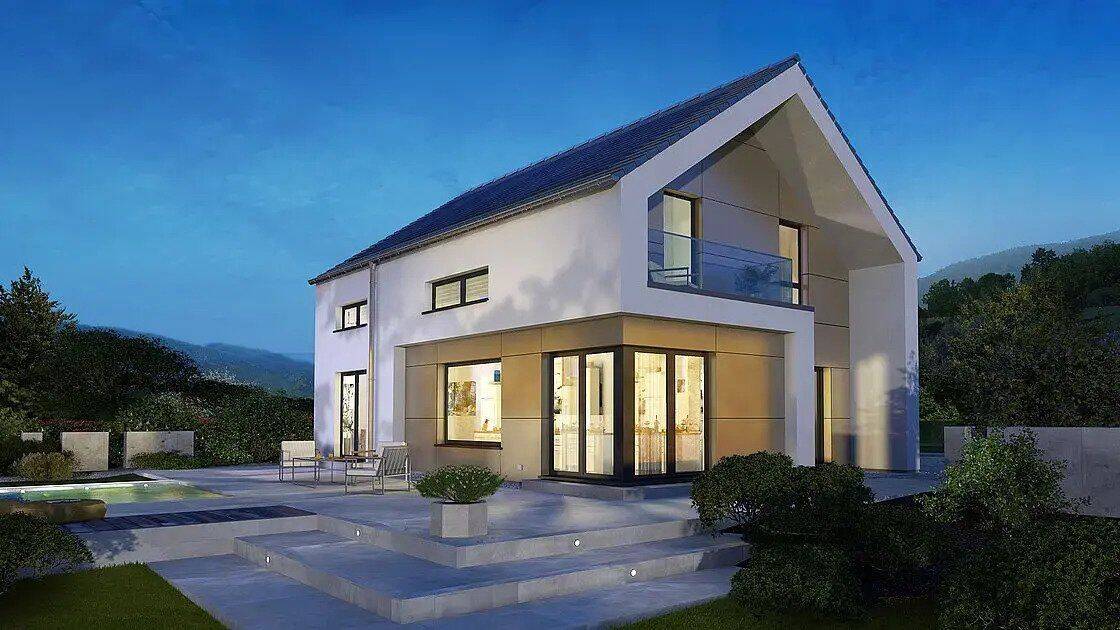 Ein Einzugsfertiges individuelles Einfamilienhaus mit Dachvorsprung zum Kauf - Designhaus