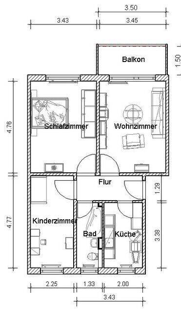 3-Zimmerwohnung mit Dusche und Balkon Hochparterre – Leipzig – Vorschaubild 2