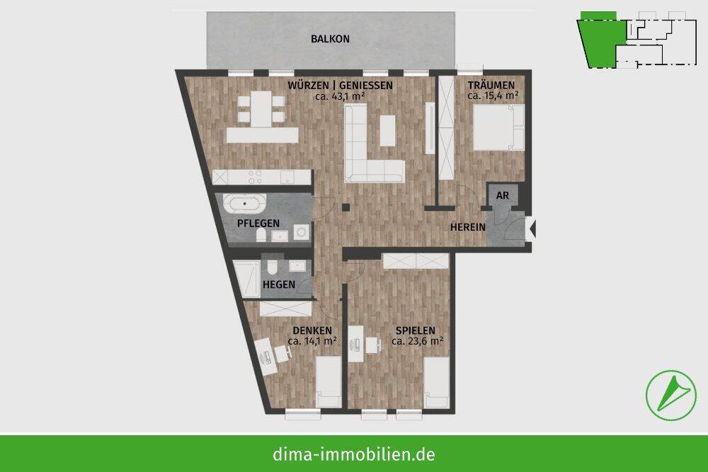 ERSTBEZUG! Familienwohnung mit großem sonnigen Balkon, 2 Bädern, AR, Aufzug, Tiefgarage u.v.m. – Leipzig – Vorschaubild 2