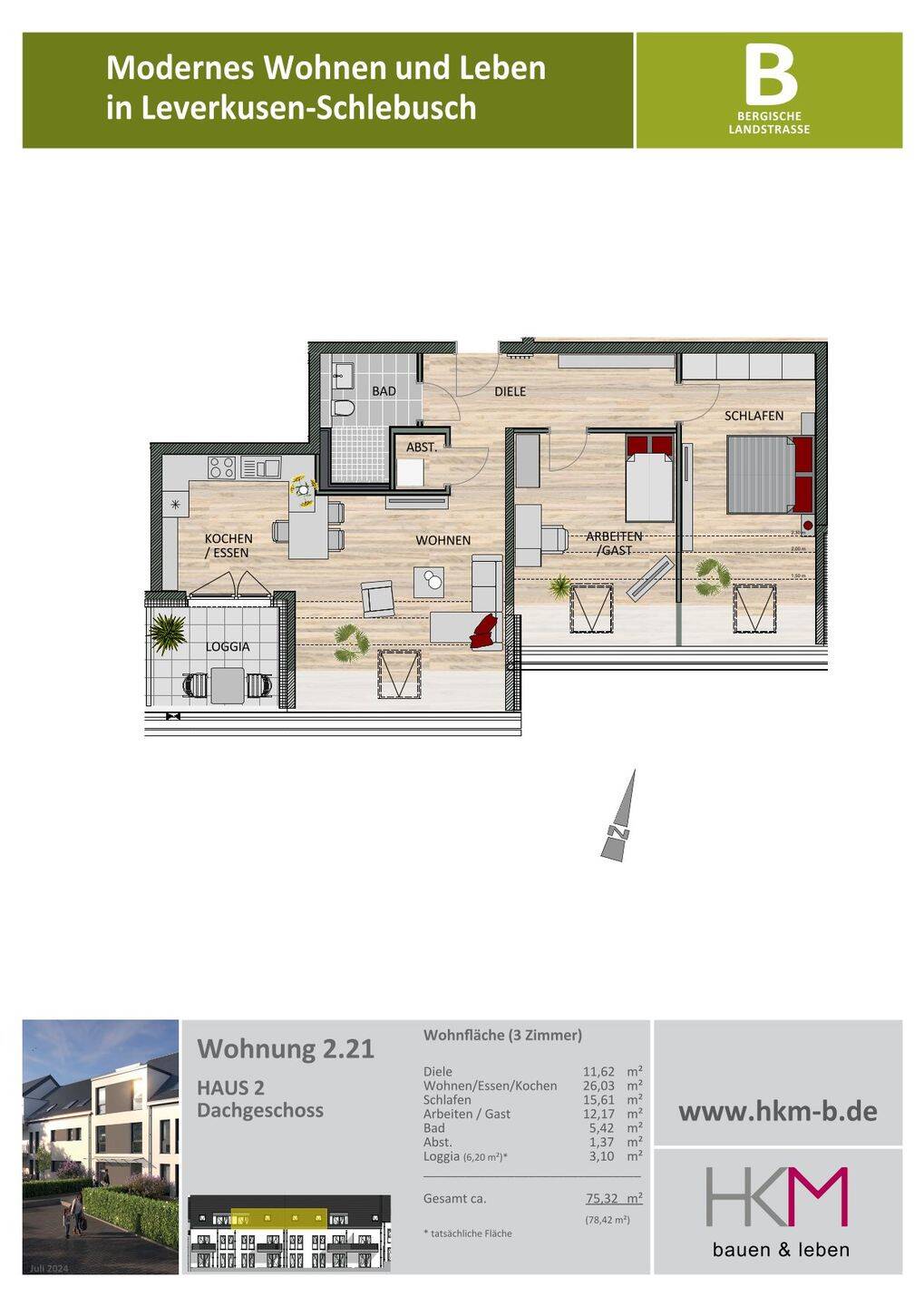 moderne Dachgeschosswohnung mit guter Anbindung nach Köln – Leverkusen – Vorschaubild 3