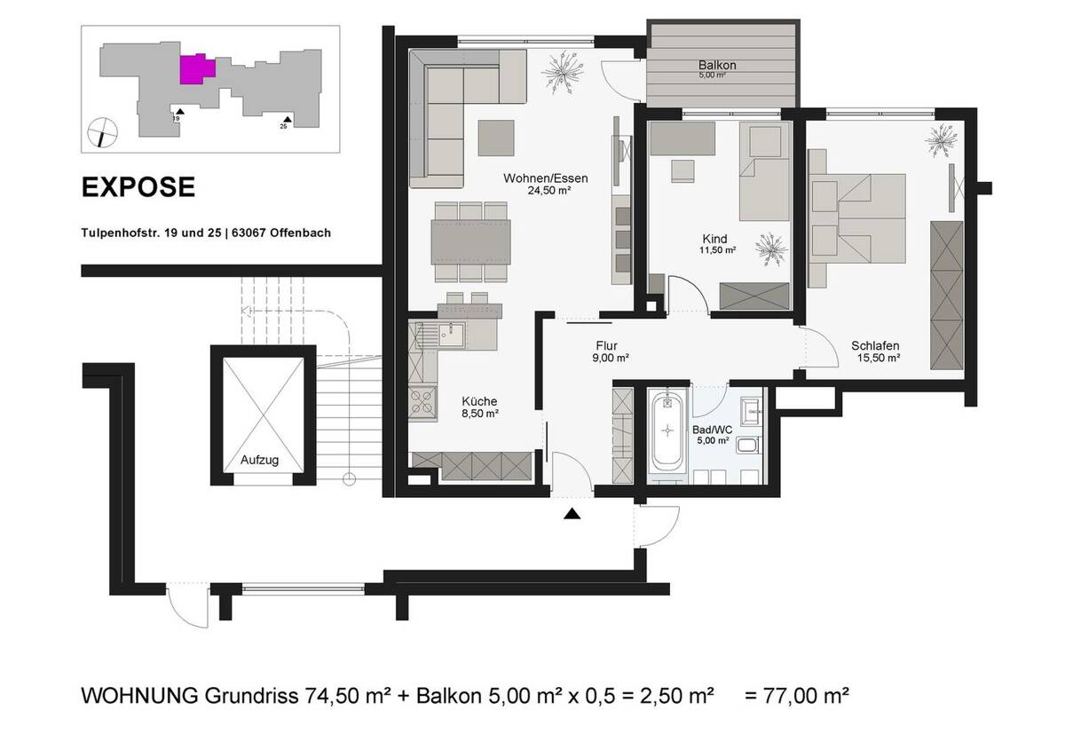 3 ZIMMERWOHNUNG IN ABSOLUTER BESTLAGE OFFENBACH WESTEND – 63067 Offenbach am Main – Bild 1 von 9