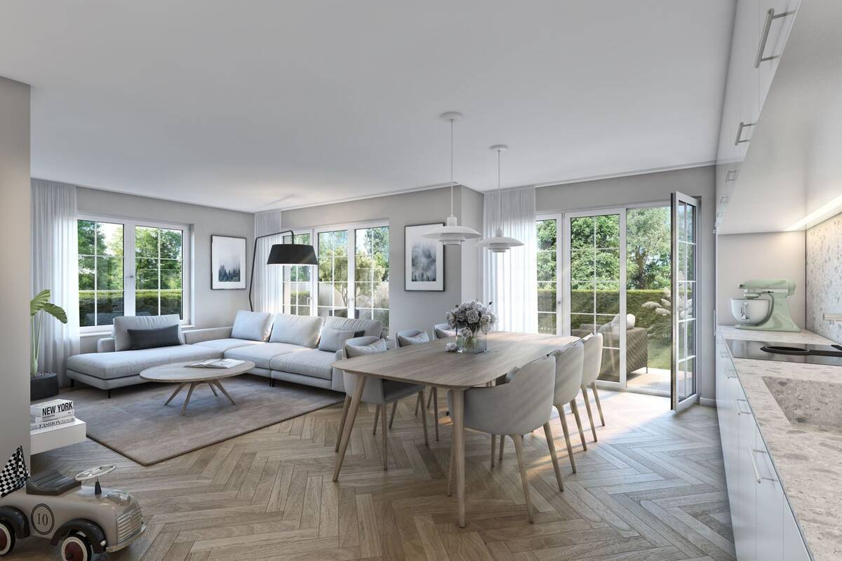 Sonnige Erdgeschosswohnung über 2 Etagen (EG+UG) mit 2 Terrassen und Garten – 81825 München – Bild 1 von 5