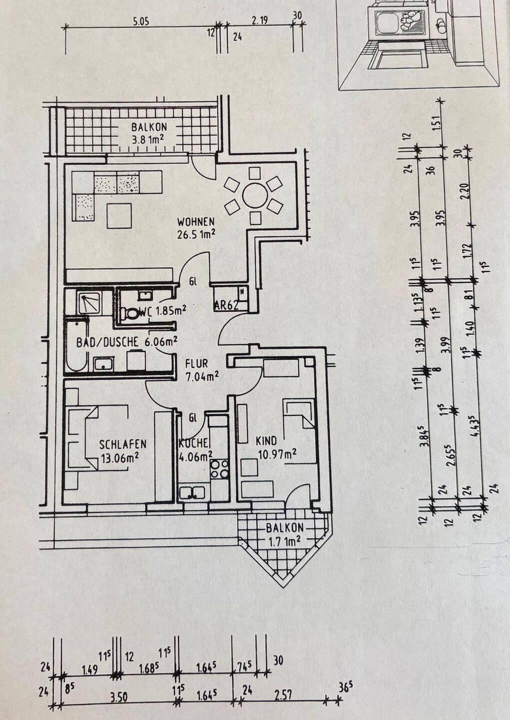 Schöne 3 Zimmer-Wohnung im 3.OG -2 Balkone -Aufzug- 90449 Nürnberg – Nürnberg – Vorschaubild 3