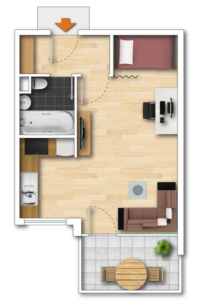 Voll möbliertes und bestens vermietetes Einzimmer-Appartement – München – Vorschaubild 2