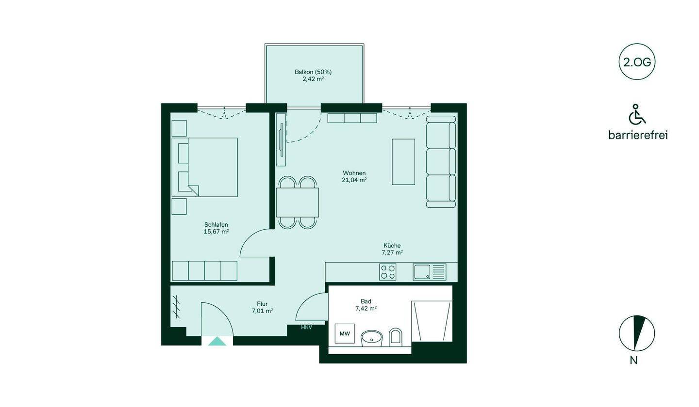 2-Zimmer-Wohnung mit Balkon in Südausrichtung – Düsseldorf – Vorschaubild 5