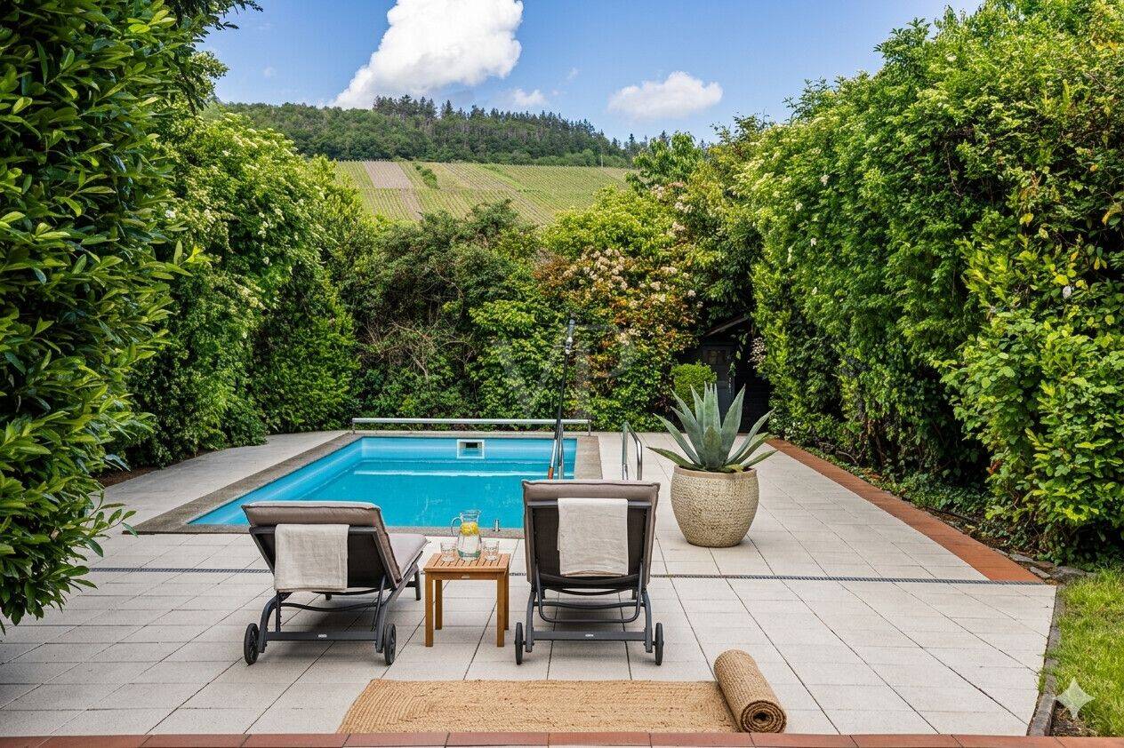 Wohnerlebnis auf einer Ebene - Weitläufiges Einfamilienhaus mit Pool und Weinbergblick in Lieser