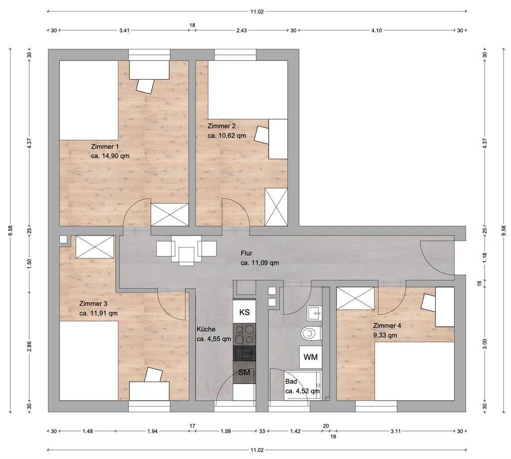 Stilvolles WG-Zimmer in hochwertig ausgestatteter Wohnung - Nürnberg | Schnorrstraße 7A – Nürnberg – Vorschaubild 2