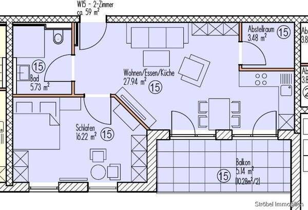 Etagenwohnung in 91634 Wilburgstetten mit 58,53 m² kaufen