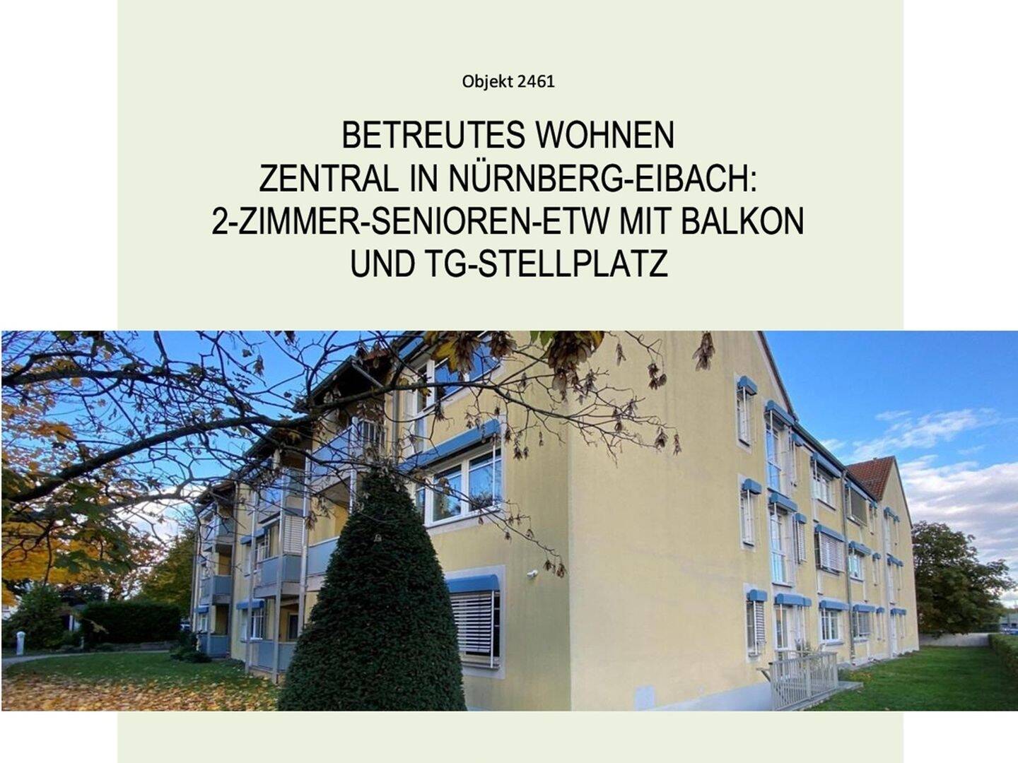 BETREUTES WOHNEN ZENTRAL IN NÜRNBERG-EIBACH: 2-ZIMMER-SENIOREN-ETW MIT BALKON UND TG-STELLPLATZ – Nürnberg – Bild 1 von 9