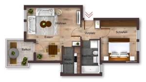 Sanierte Wohnanlage: 2-Zimmer-Wohnung mit Balkon und eigener Garage – 70599 Stuttgart – Vorschaubild 8