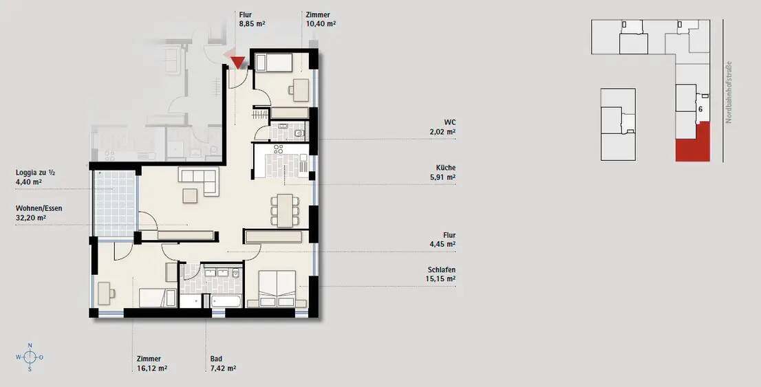 Gehobenes 4-Zimmer Penthouse mit Aussicht am Rosensteinpark, Baujahr 2024 – Stuttgart – Vorschaubild 3