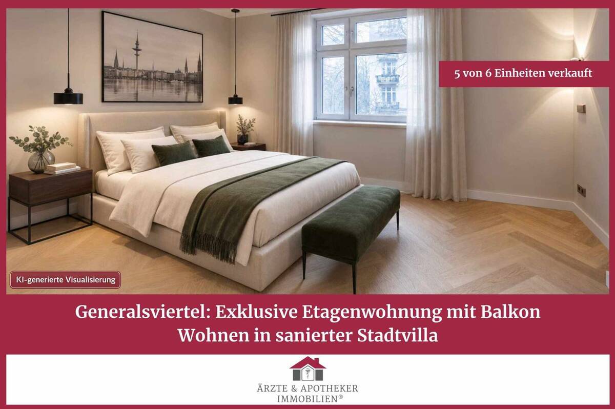 Generalsviertel: Exklusive Etagenwohnung mit Balkon - Wohnen in sanierter Stadtvilla – 20253 Hamburg – Bild 1 von 9