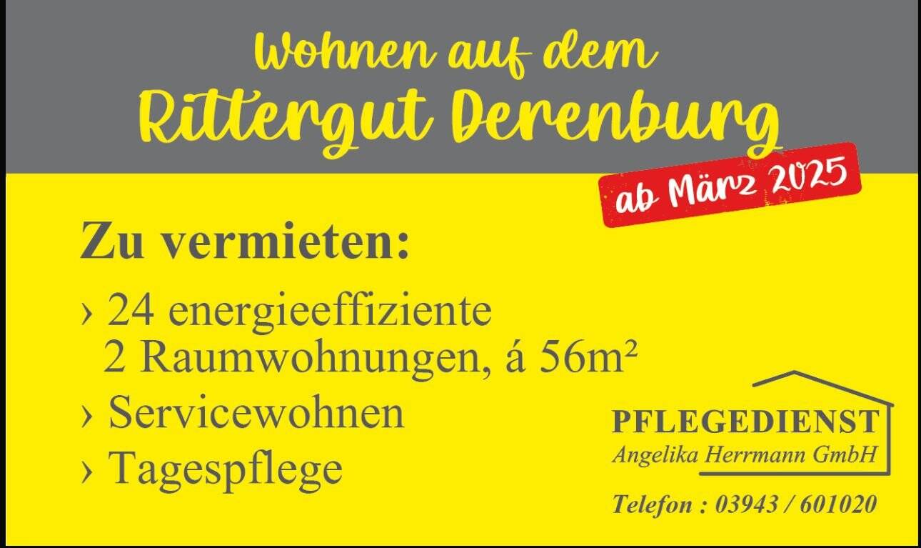 Betreutes Wohnen mit Tagespflege im Rittergut in Derenburg moderne, barrierefreie 2 Raumwohnungen 
