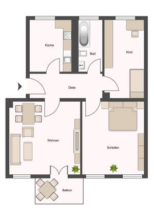 Großzügige 3-Raumwohnung mit Balkon | HP | Bad mit Fenster & Wanne | Küche mit Fenster | PKW-SP – 1809 Heidenau – Vorschaubild 2