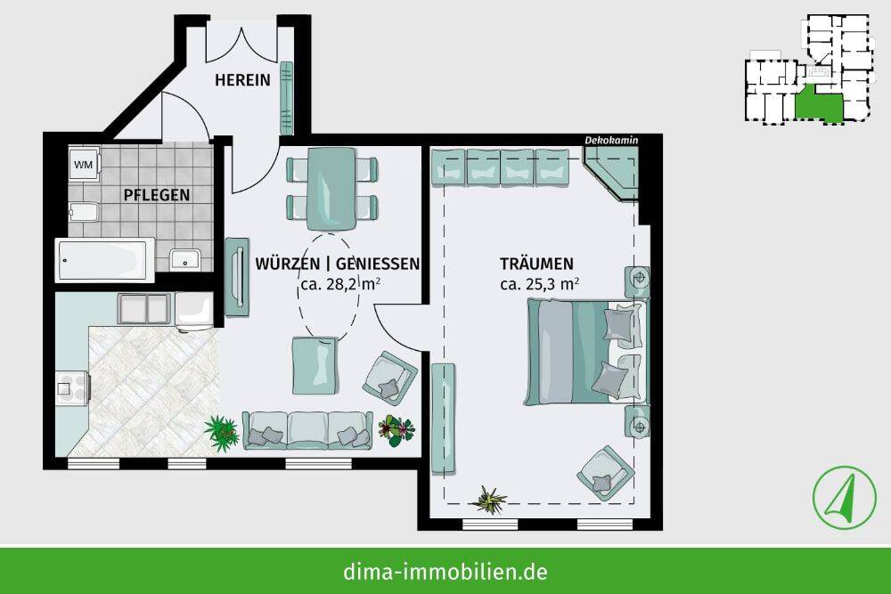 Denkmalperle: WE inkl. Einbauküche, Dekokamin, Stuck, Parkett, Fußbodenheizung, Keller, Lift u.v.m. – Leipzig – Vorschaubild 2